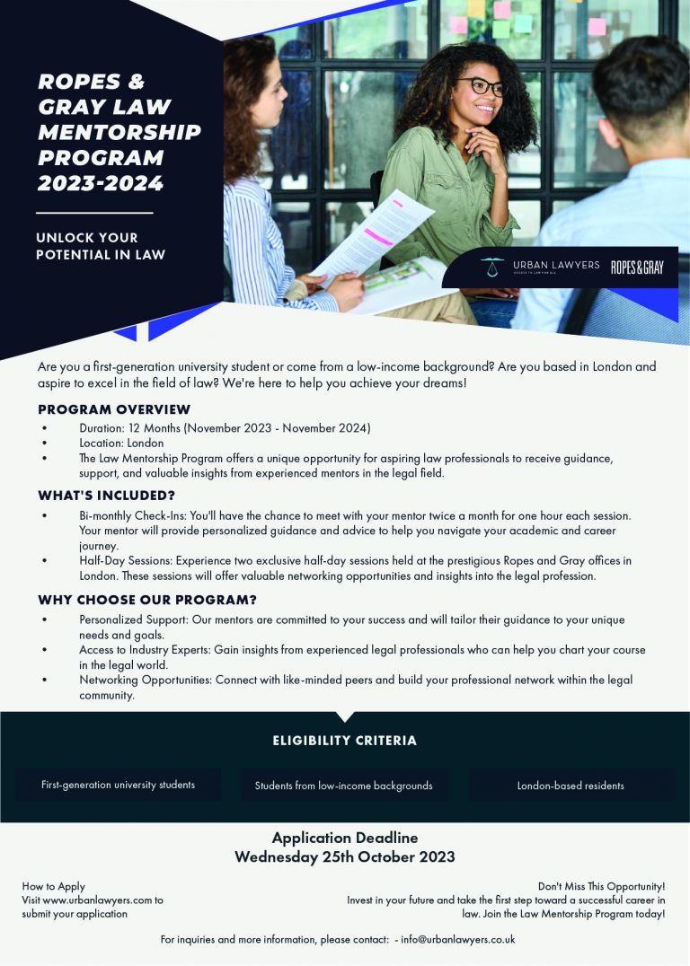 Ropes & Gray Law Mentorship Program Application Urban Lawyers